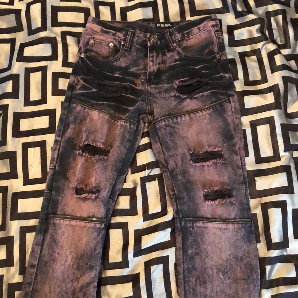 ripper purple and black skinny jeans
